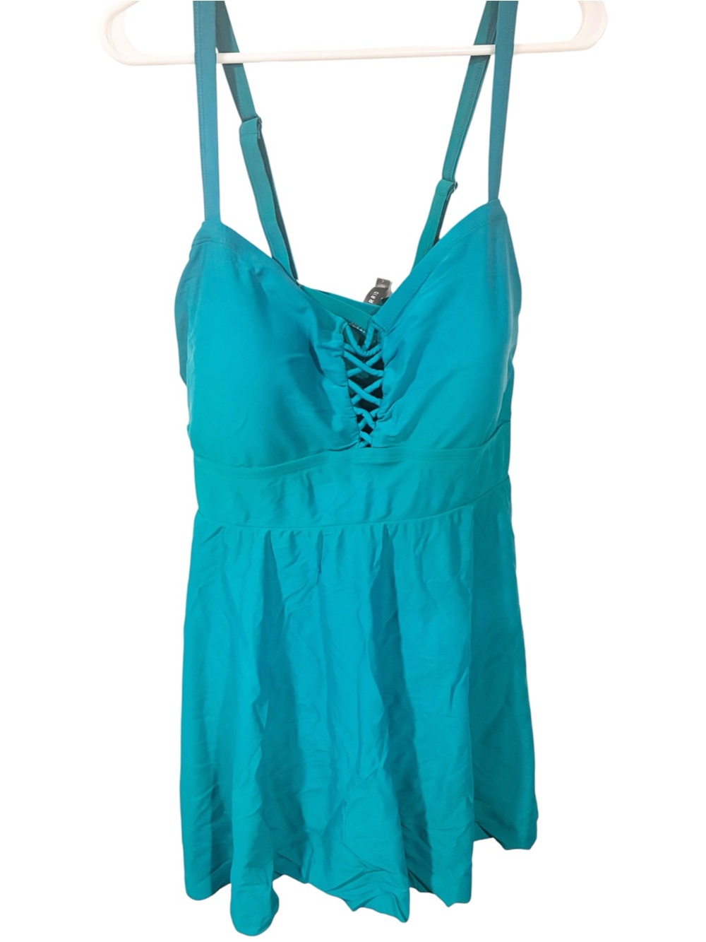 Torrid Plus Size Teal Wireless Long Lattice Front Swim Dress With Brief Size 4X
